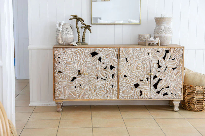 Sideboard Large Carved Dahlia Sand
