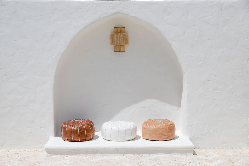 Leather Pouffe White Cover
