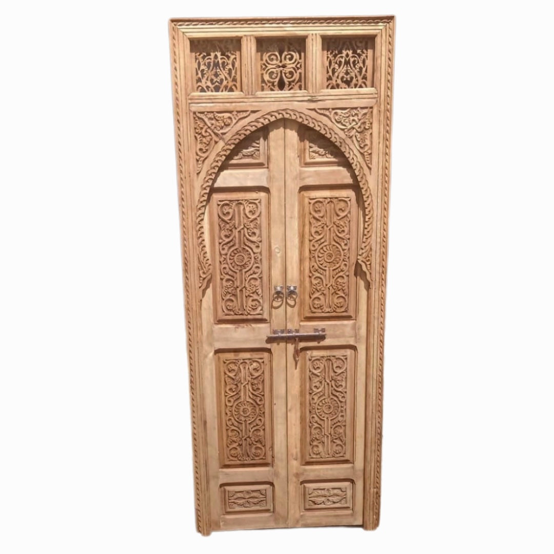 Hand Carved Moroccan Arched Cedar Wood Door - Preorder Only