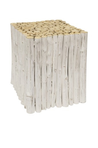 Teak Wood Branch Side Table - White Wash