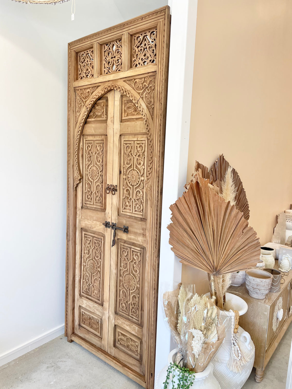 Hand Carved Moroccan Arched Cedar Wood Door - Preorder Only