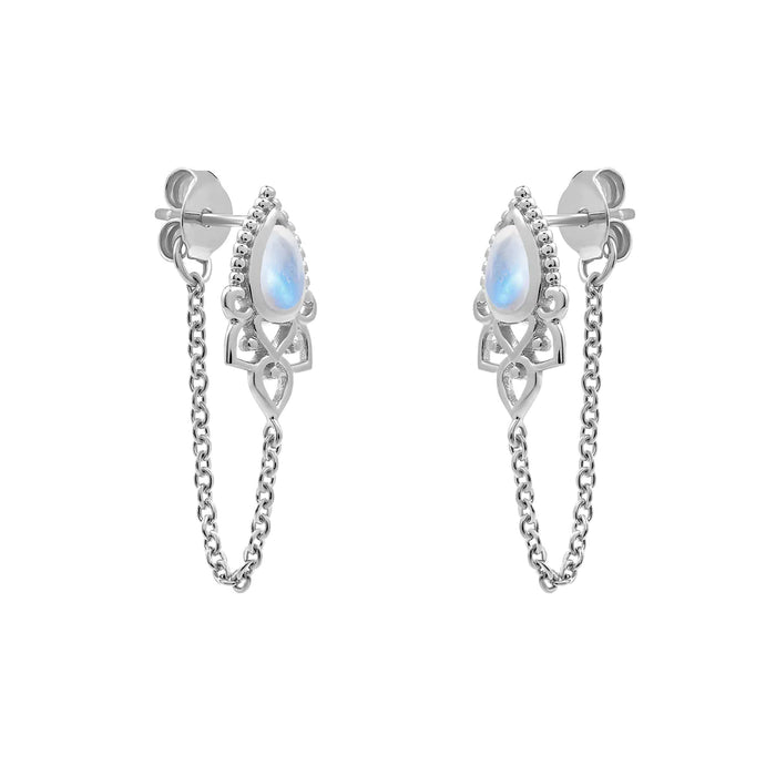 Mystic Temple And Chain Moonstone Stud Earrings